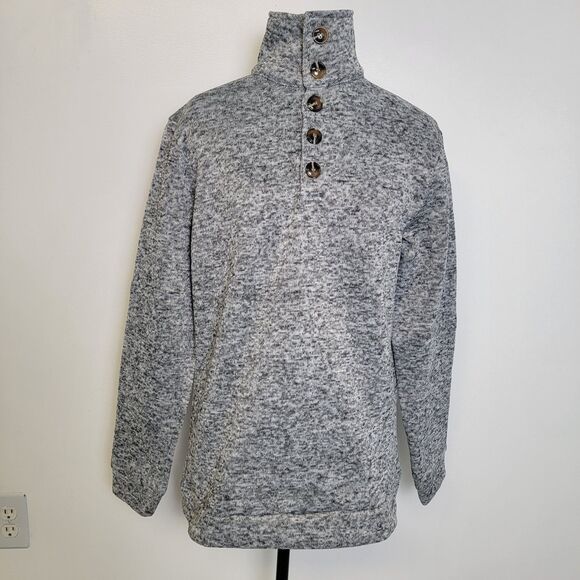 Coofandy Mens Marled Gray Qtr Button Pullover Long Sleeve Sweater S NWT - Picture 2 of 16